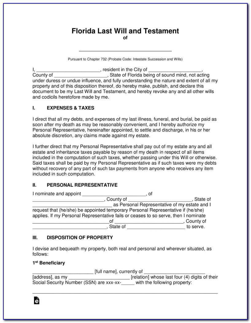 Last Will And Testament Template Florida Free