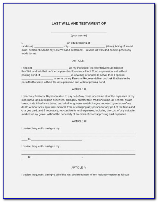 Last Will And Testament Template Free Nz