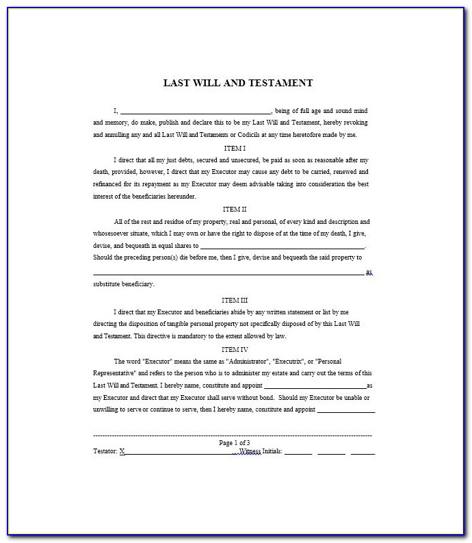 Last Will And Testament Template Free Pdf