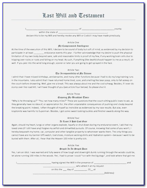 Last Will And Testament Template Free Printable