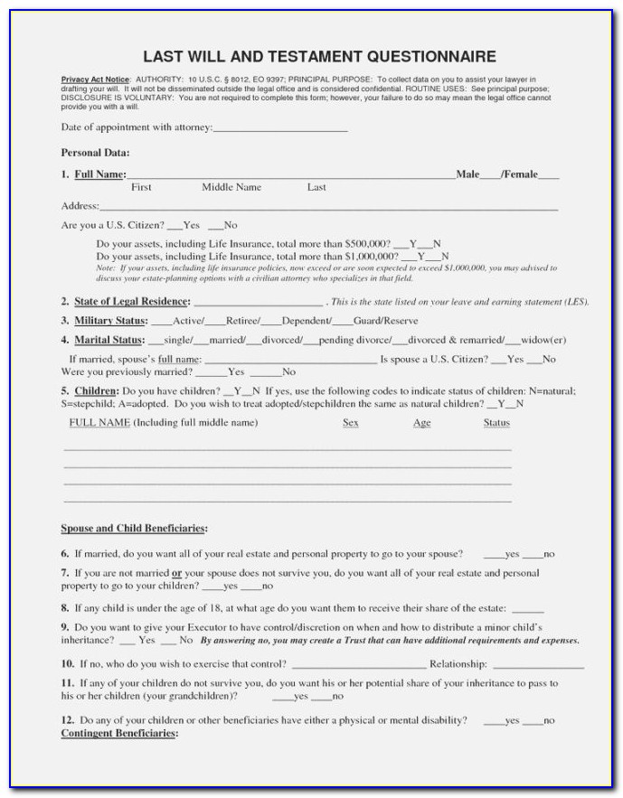 Last Will And Testament Template Free Uk