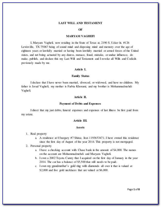 Last Will And Testament Word Template
