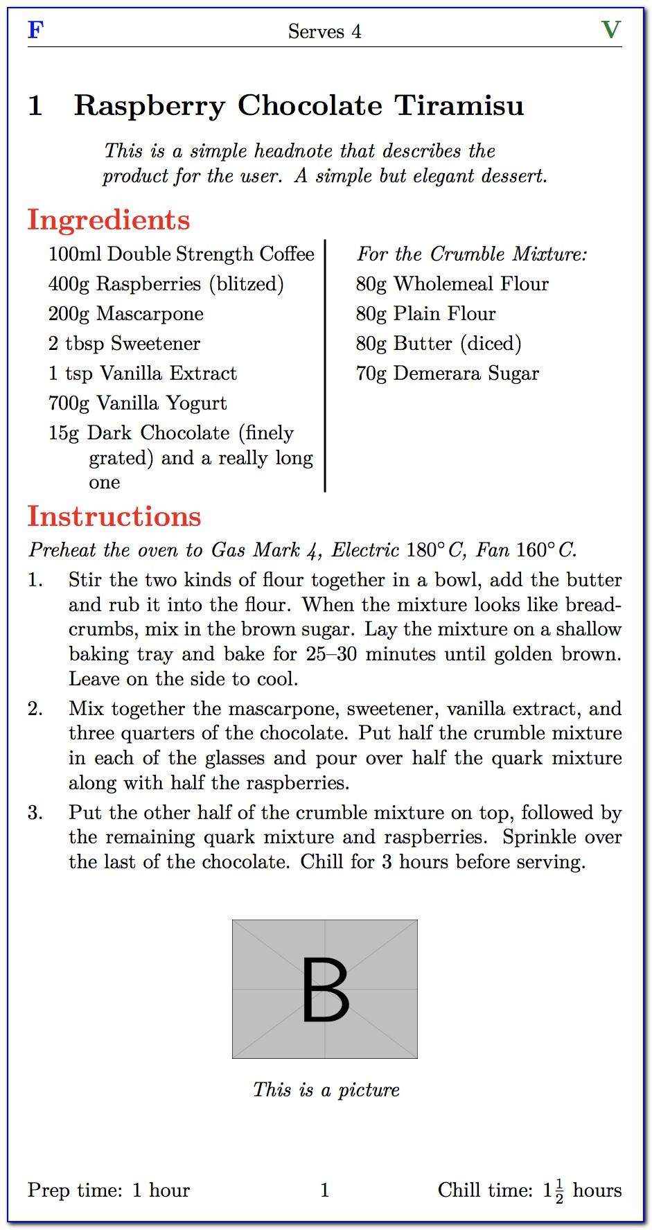 Latex Cookbook Recipe Template
