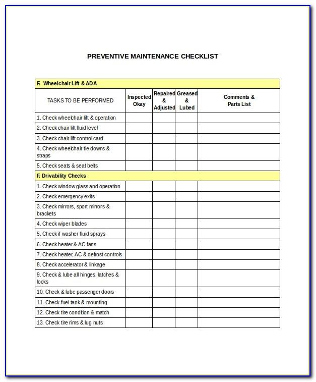 Lathe Machine Preventive Maintenance Checklist Format