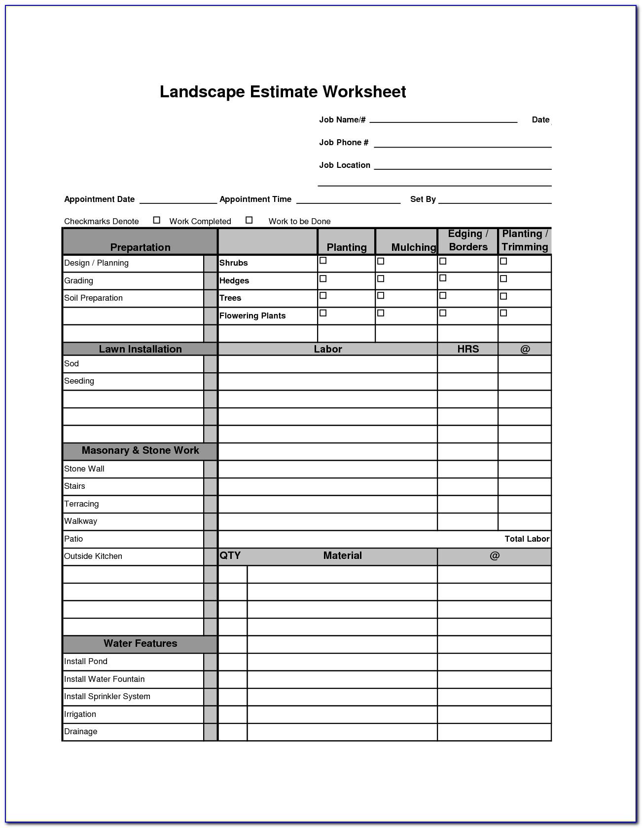 Lawn Care Bid Sheet Template Excel