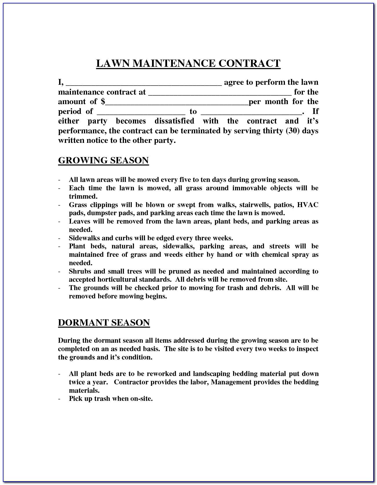 Lawn Maintenance Contract Agreement Sample