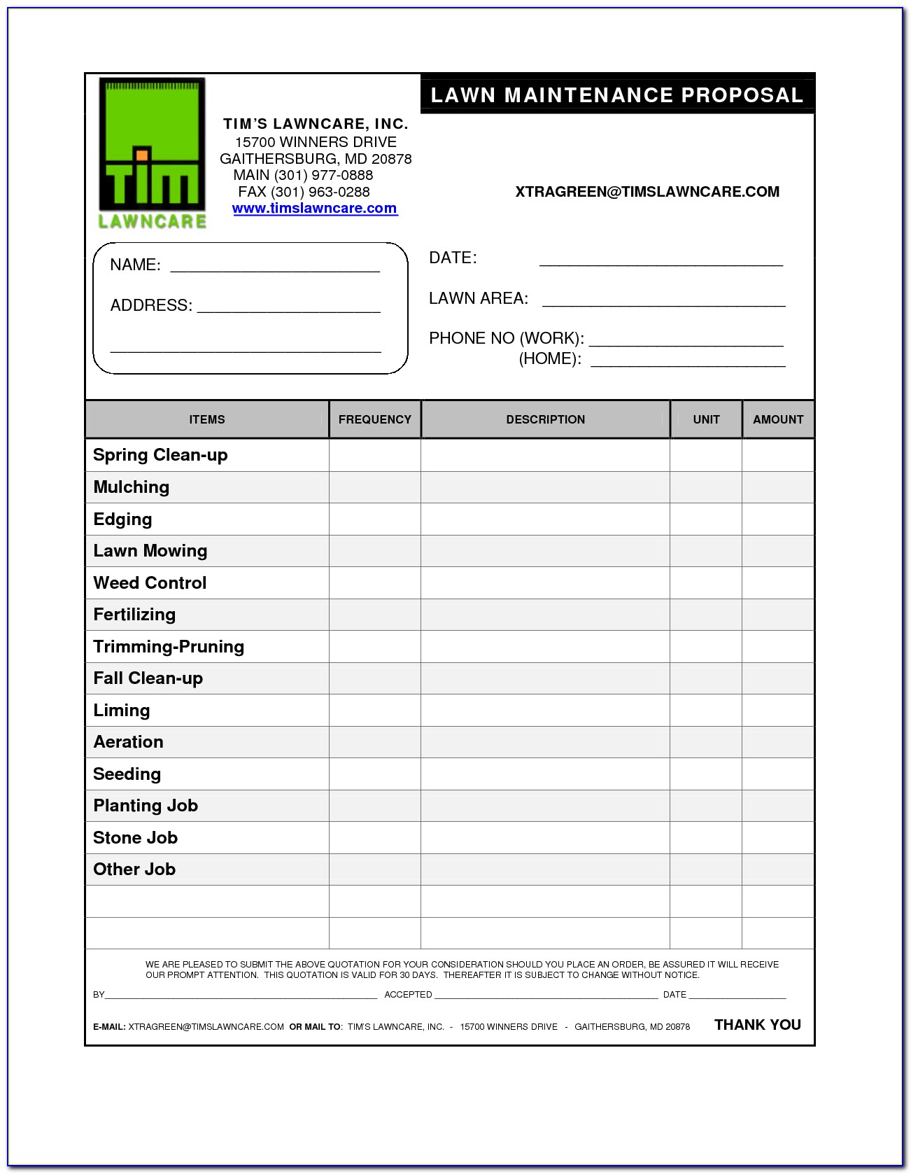 Lawn Service Invoice Template Excel