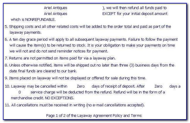 Layaway Contract Template Free