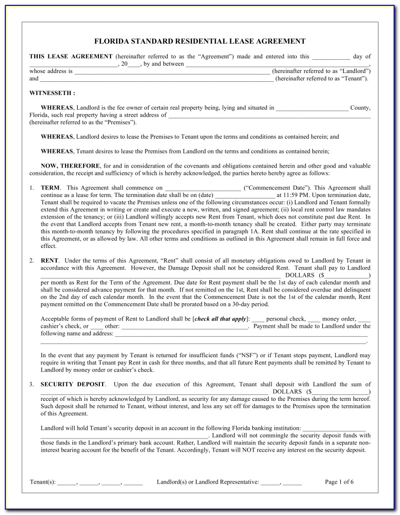 Lease Agreement Form Florida