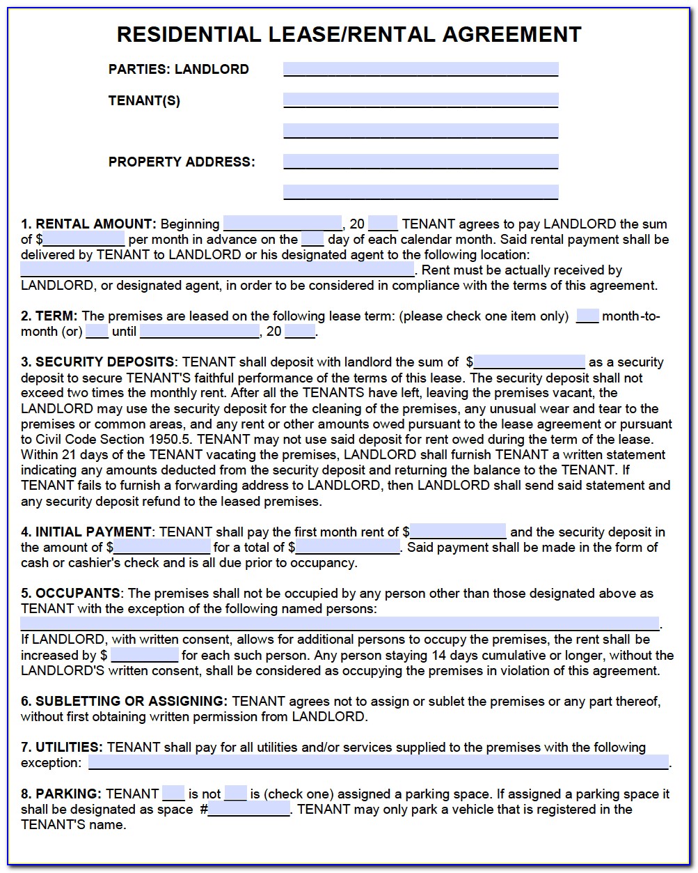 Lease Agreement Template California Free
