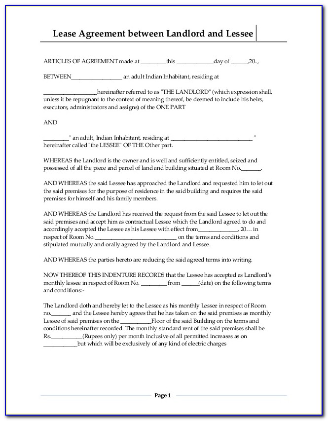 Lease Agreement Template Word India