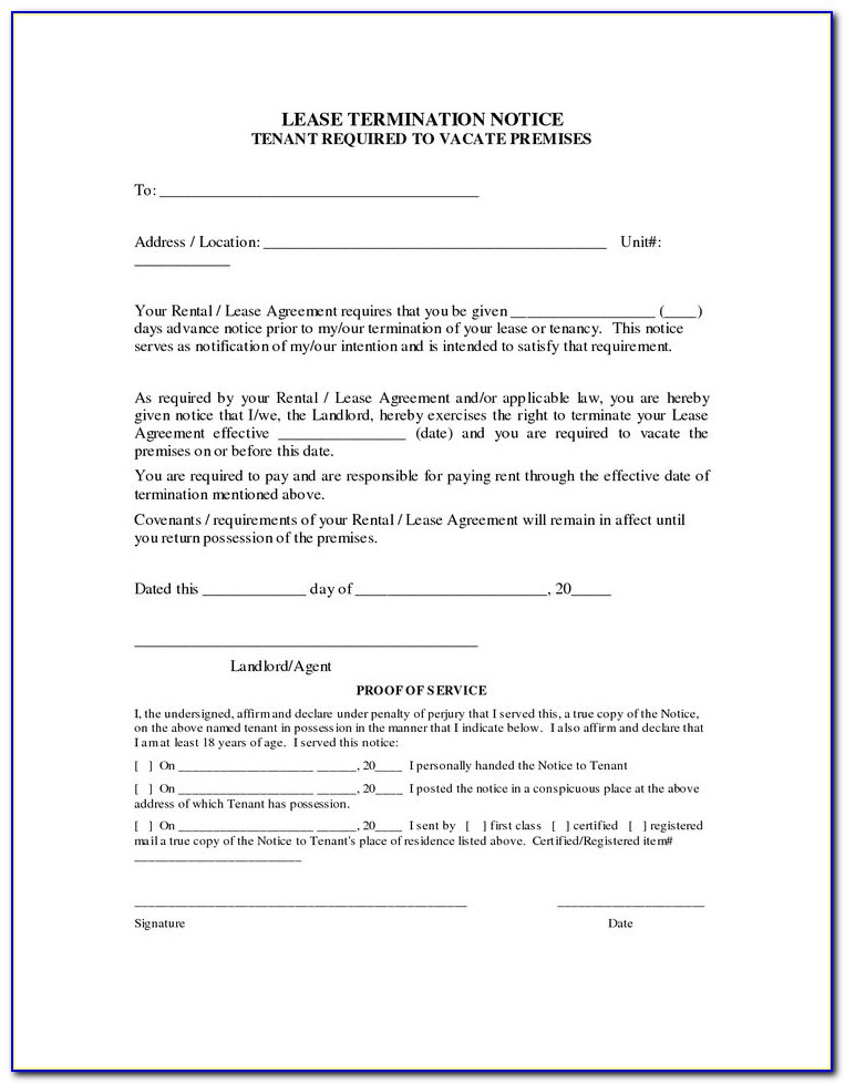 Lease Agreement Termination Notice Format