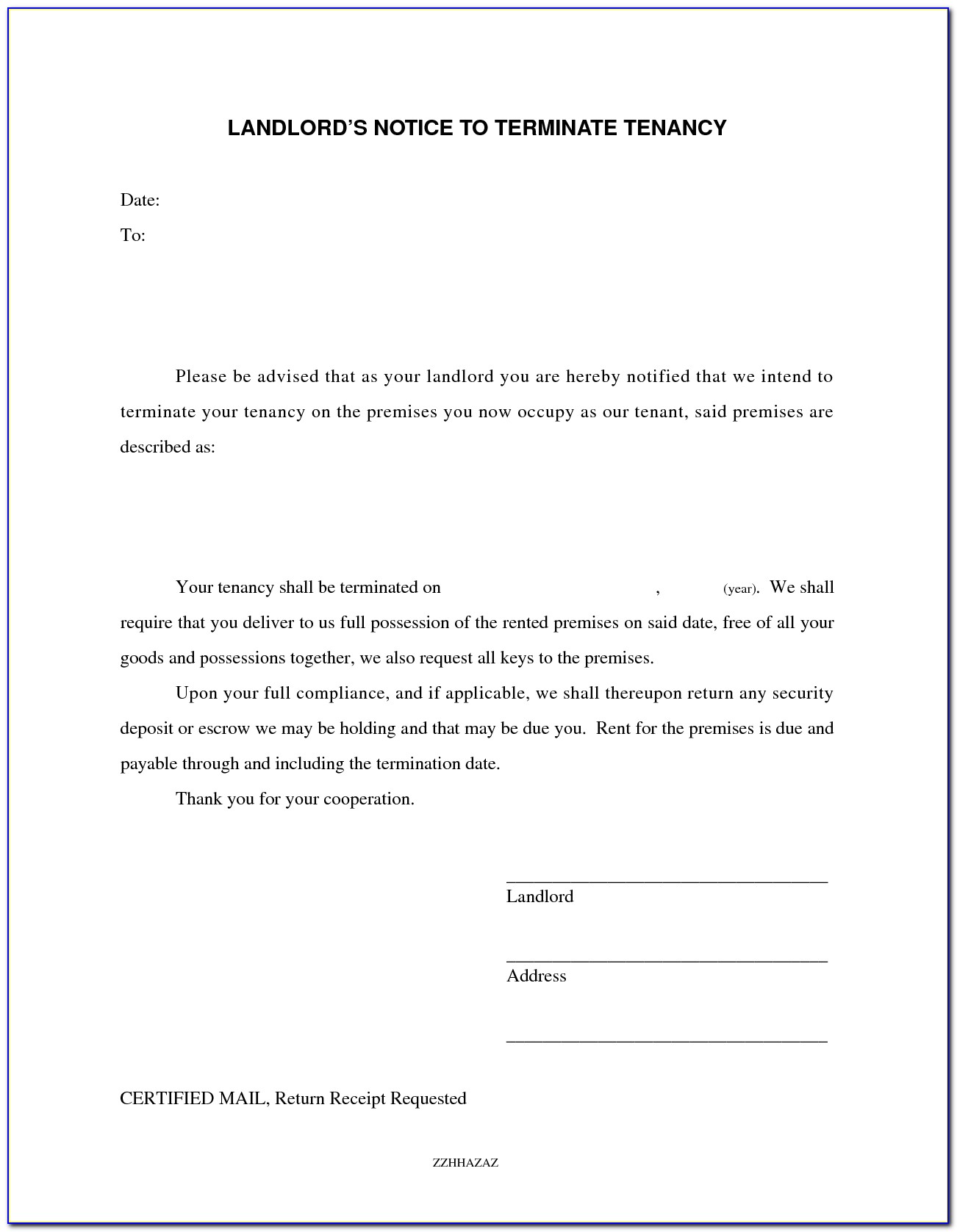 Lease Agreement Termination Notice To Landlord