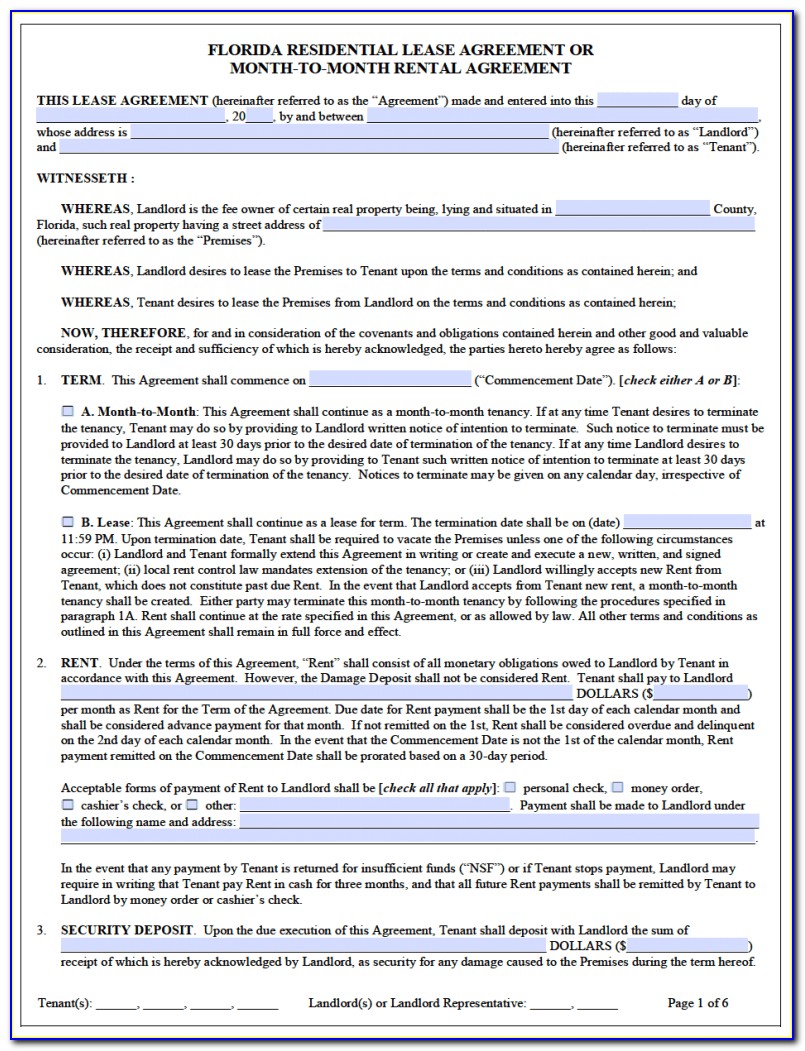 Lease Contract Form Florida