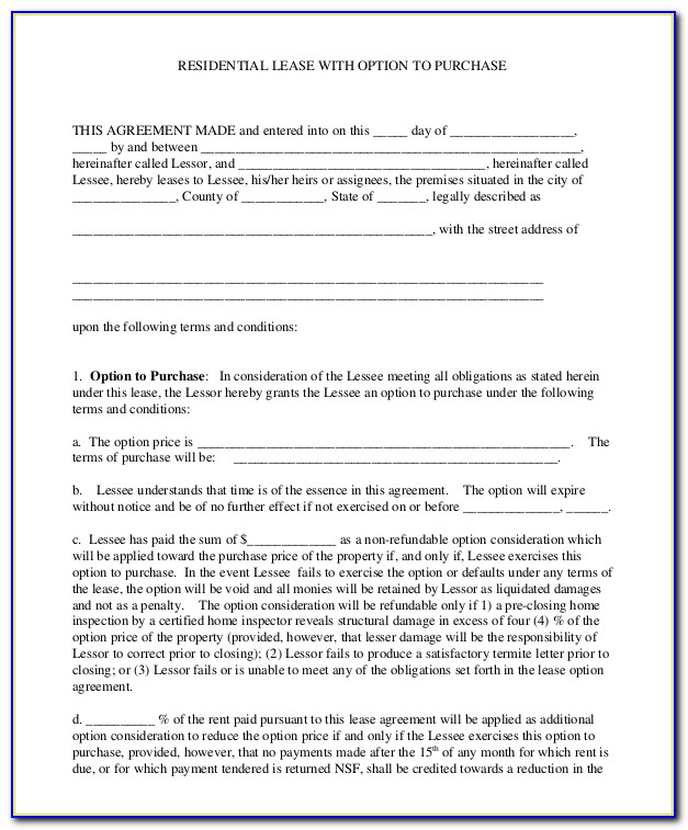 Lease Purchase Contract Form