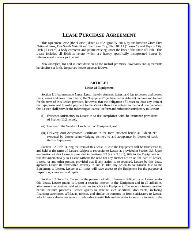 Lease Purchase Contract Sample
