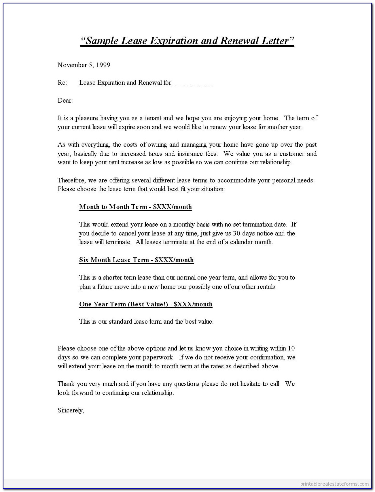 Lease Renewal Agreement Template
