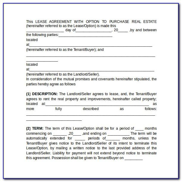 Lease With Option To Buy Agreement Form