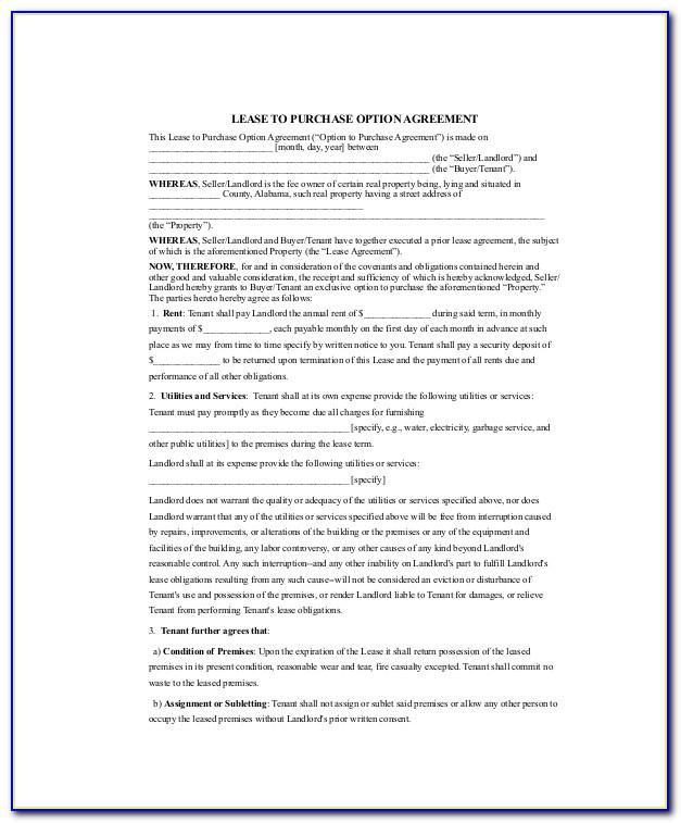 Lease With Option To Buy Agreement Template