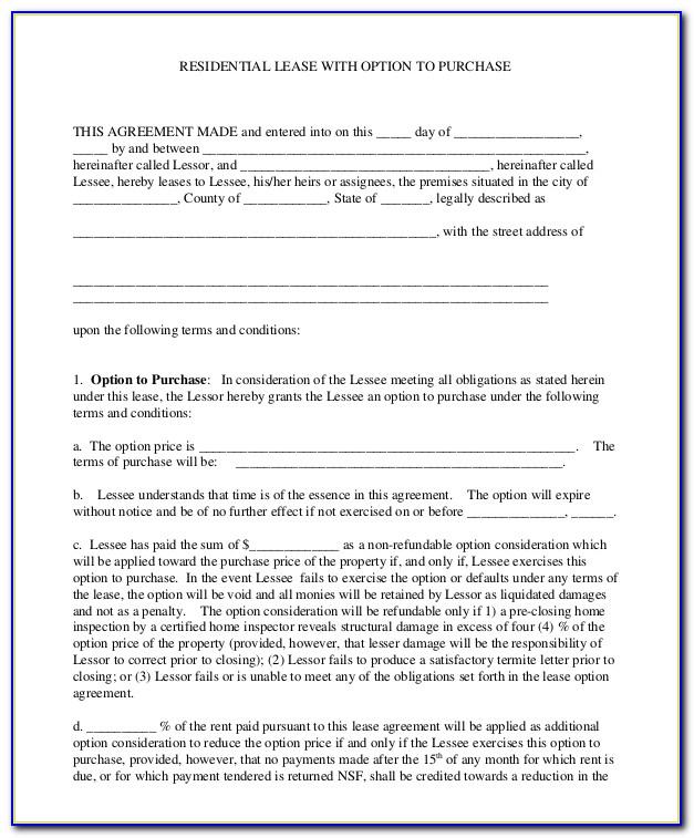 Lease With Option To Buy Contract Template