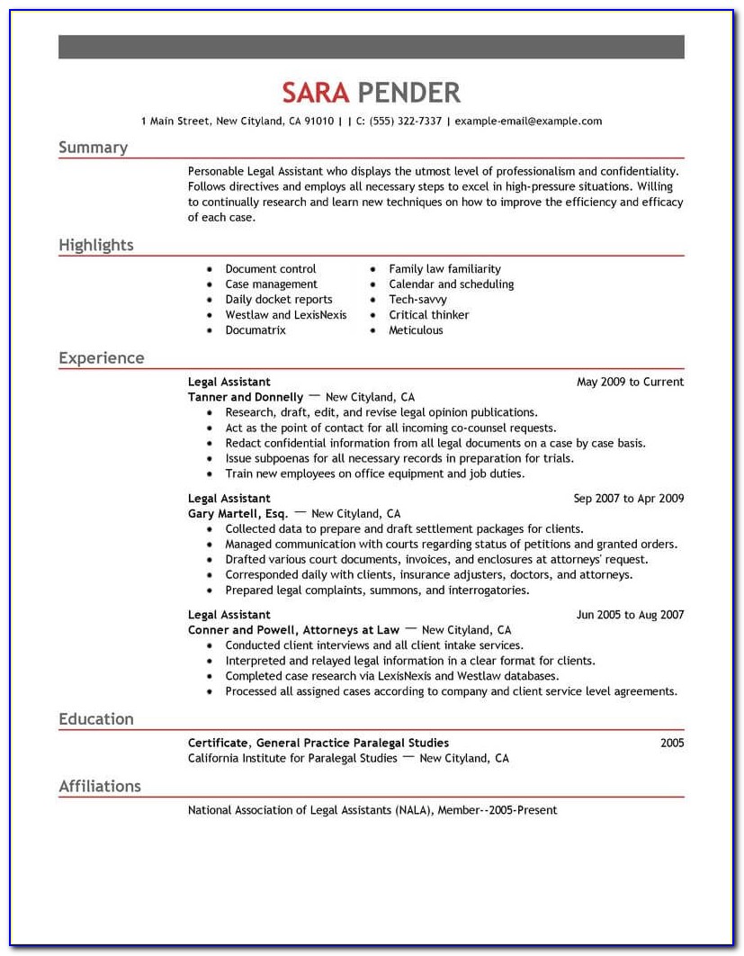 Legal Administrative Assistant Resume Template
