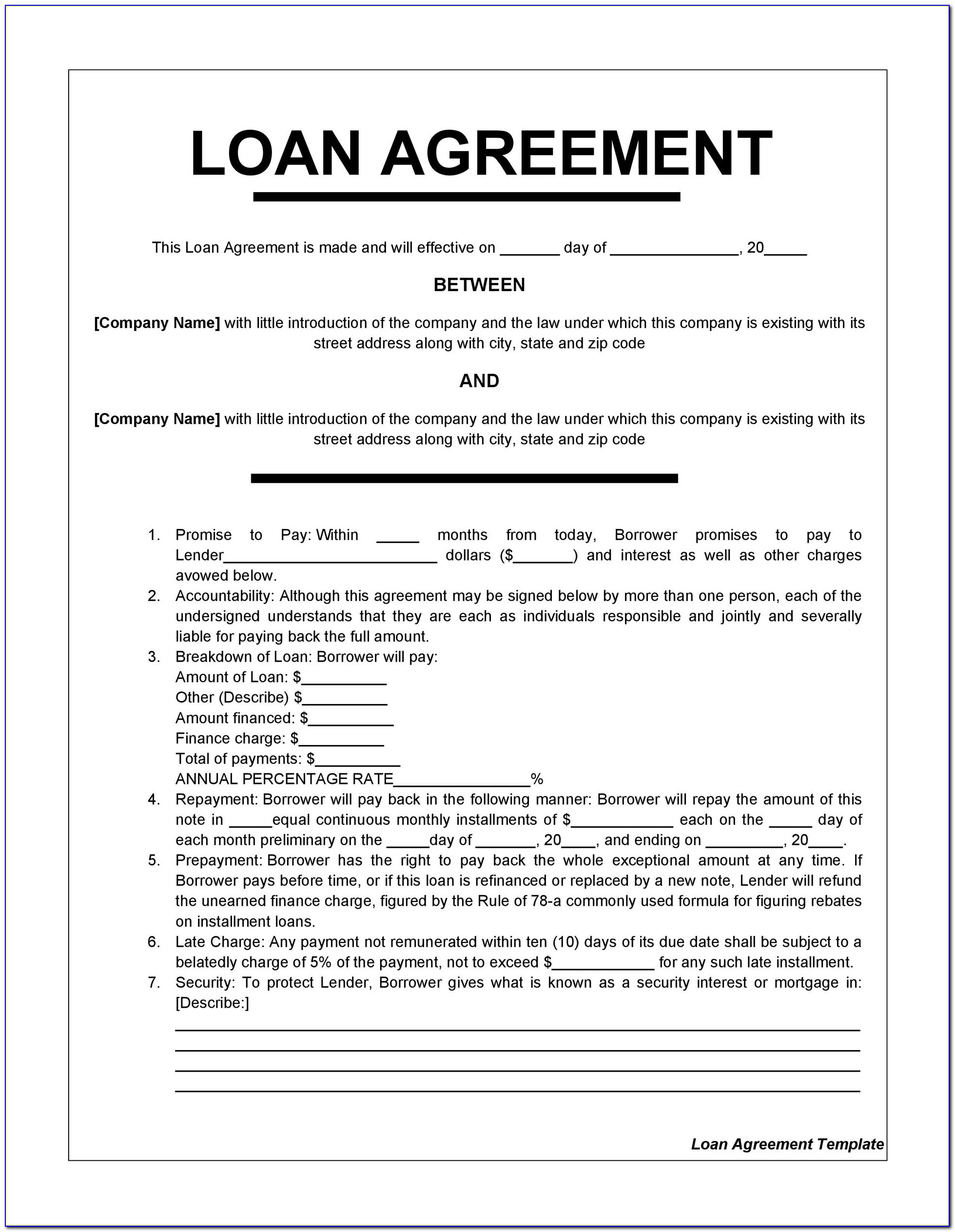 Lending Money Agreement Template