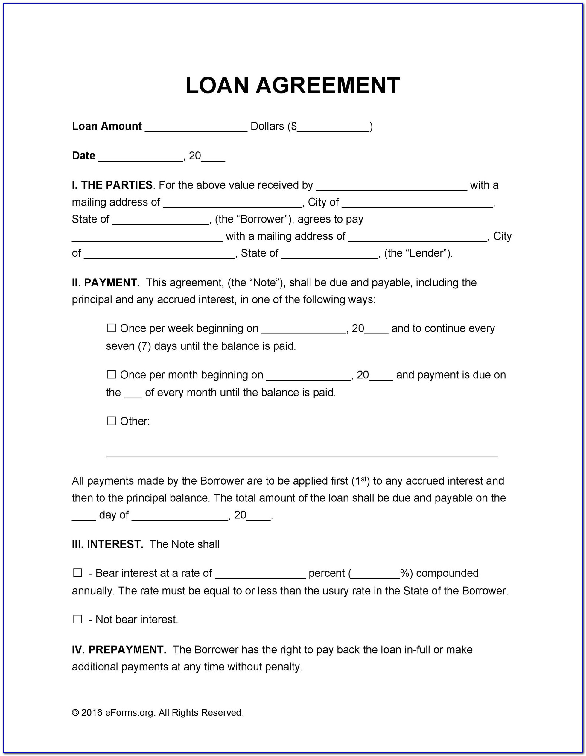 Lending Money Contract Template Free