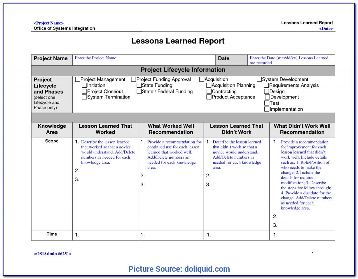 Lesson Learned Template Project Management