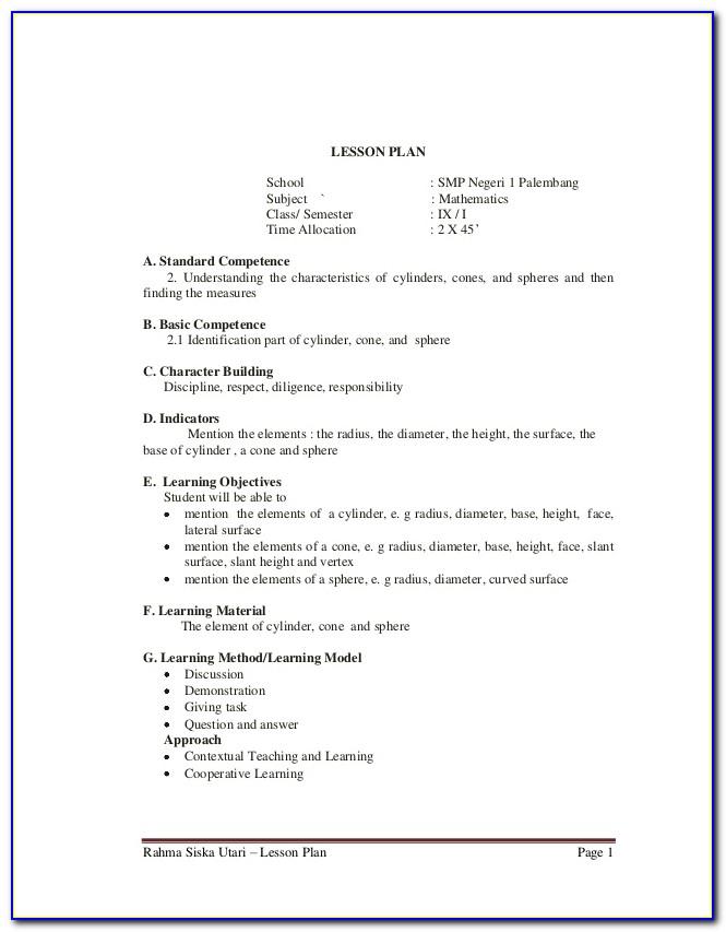 Lesson Plan Template For Middle School Science