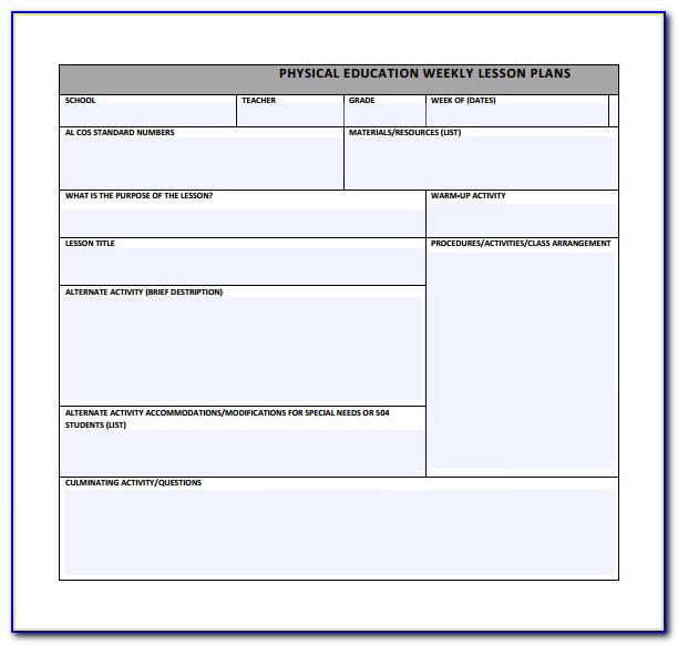 Lesson Plan Template For Physical Education