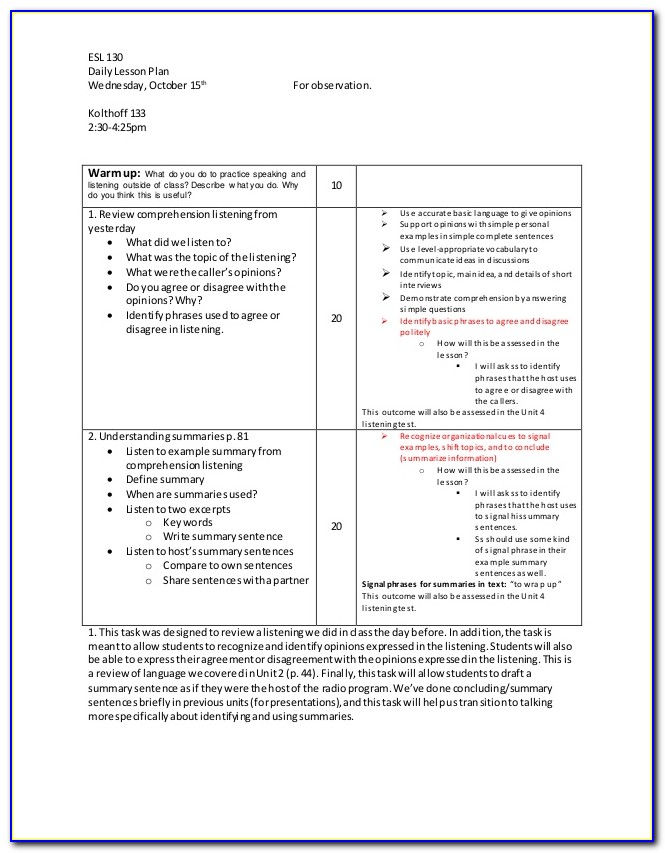 Lesson Plan Template For Principal Observation