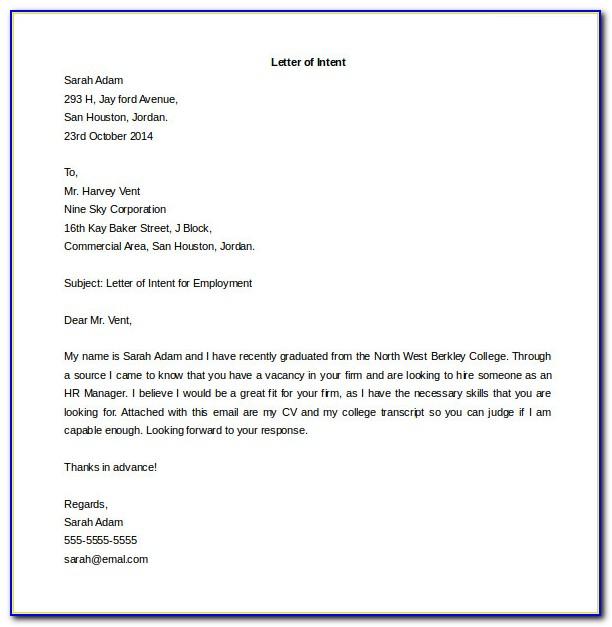 Letter Of Intent Job Sample Template