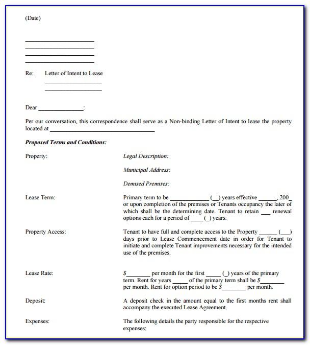 Letter Of Intent To Lease Commercial Property Template