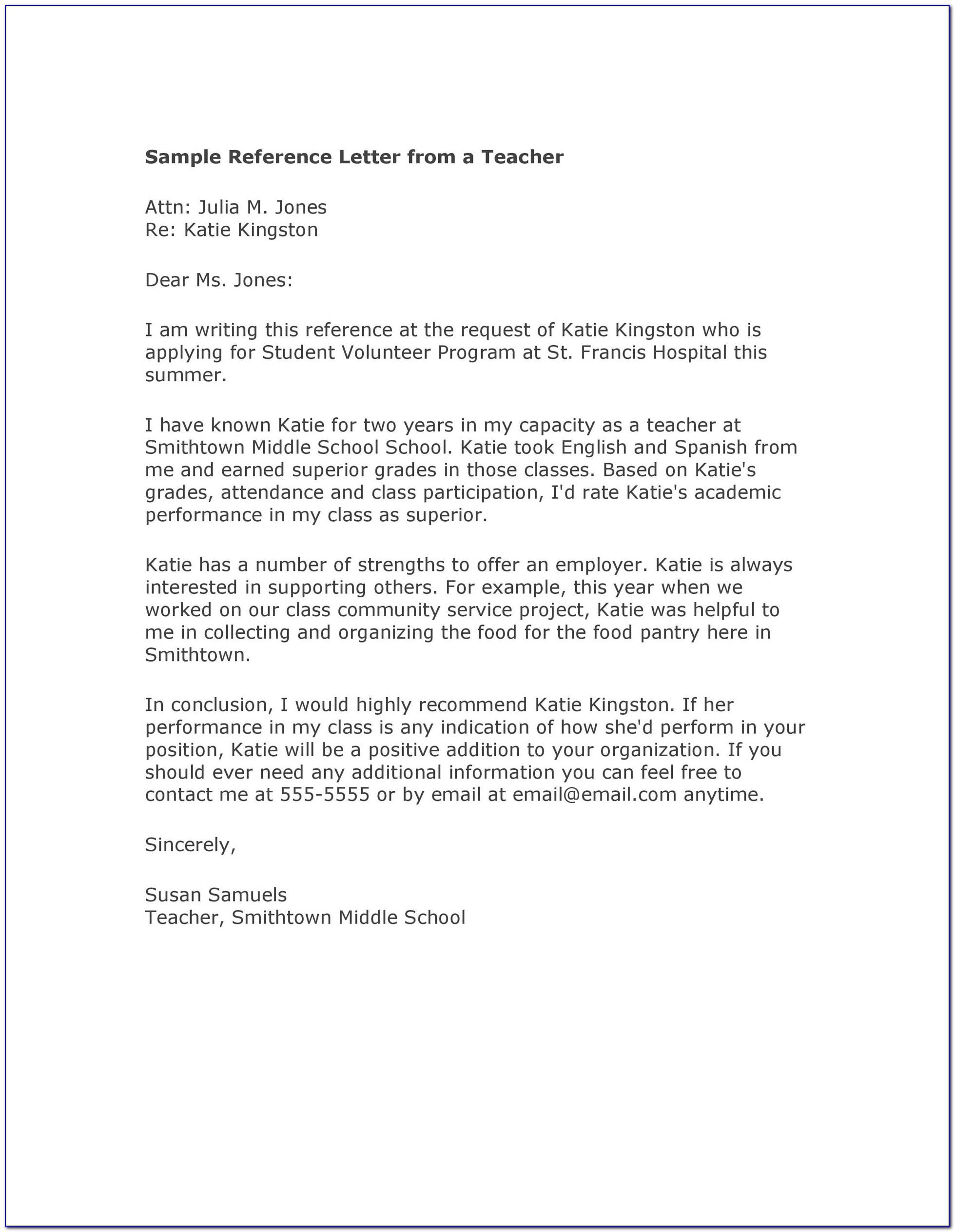 Letter Of Recommendation Template For Student Scholarship