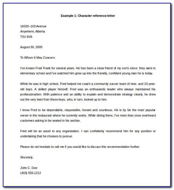 Letter Of Recommendation Template For Student