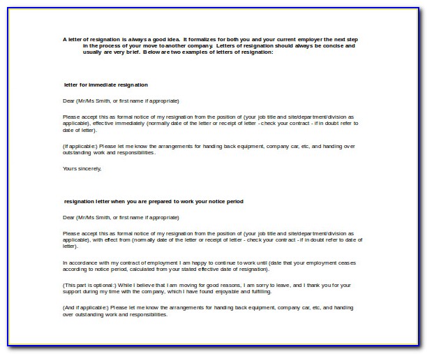 Letter Of Resignation Template Nz
