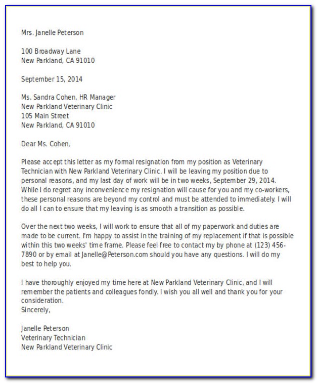Letter Of Resignation Template Uk