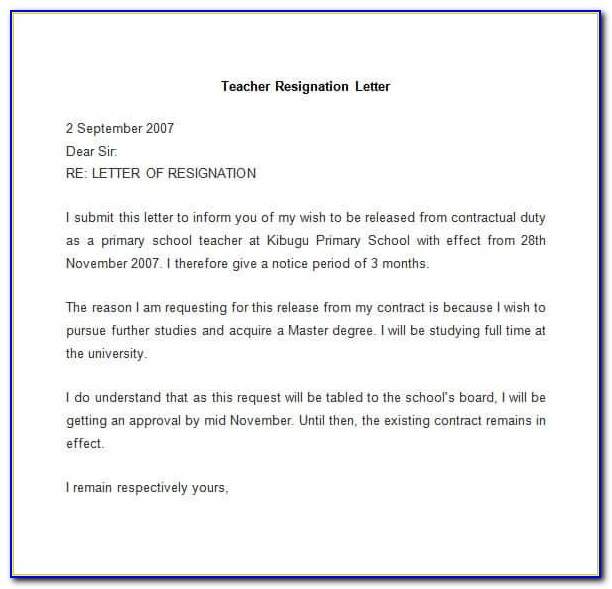 Letter Of Resignation Template Word 2007
