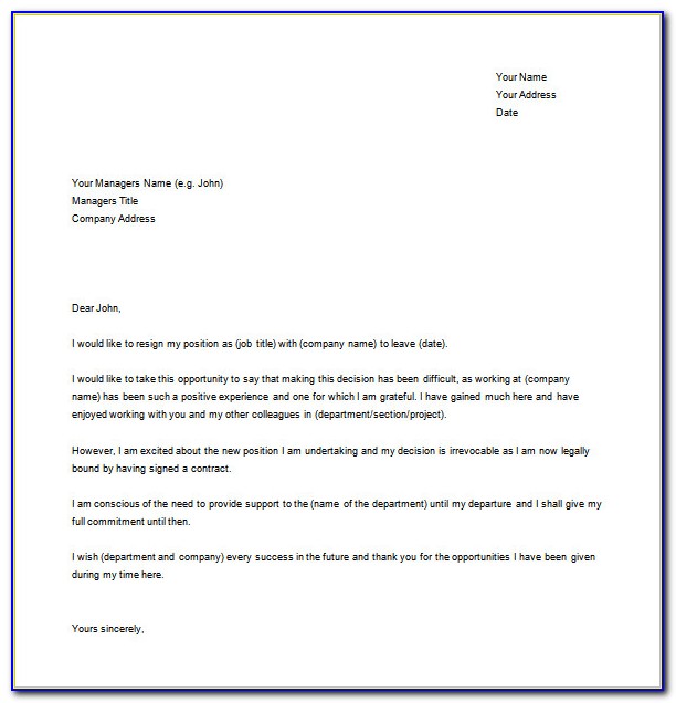 Letter Of Resignation Template Word Free