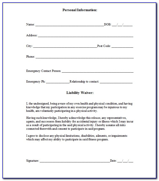 Liability Release Form Example
