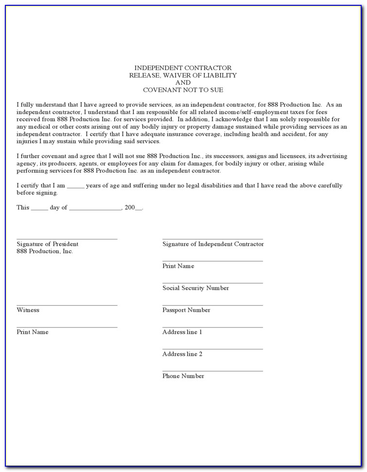 Liability Release Form Template Word