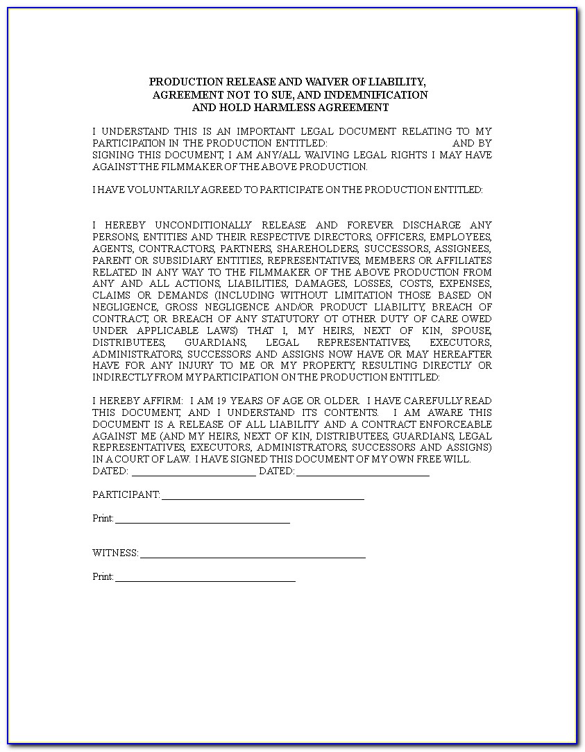 Liability Release Waiver Template