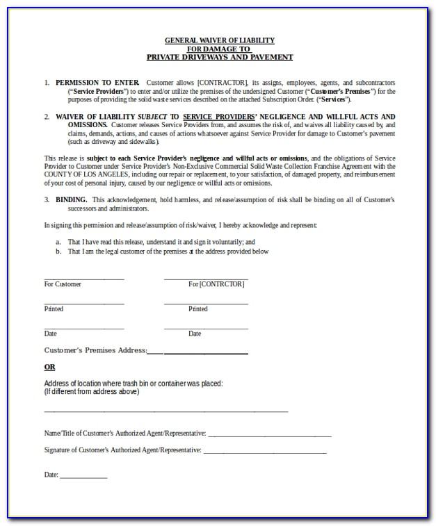 Liability Waiver Form Sample Free