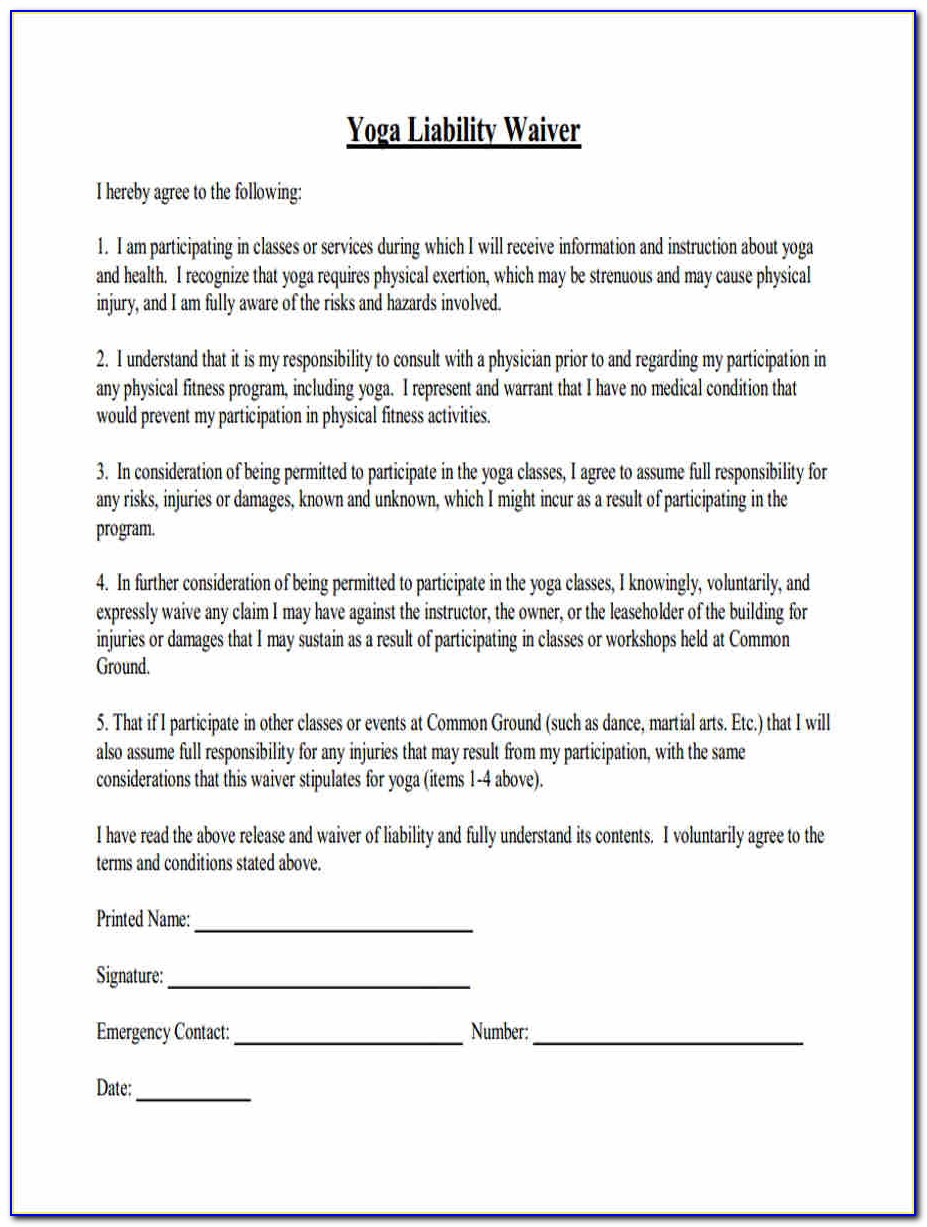 Liability Waiver Release Form For Yoga