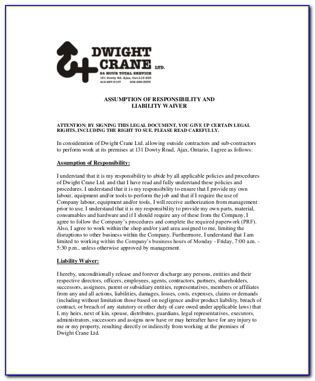 Liability Waiver Release Form Printable