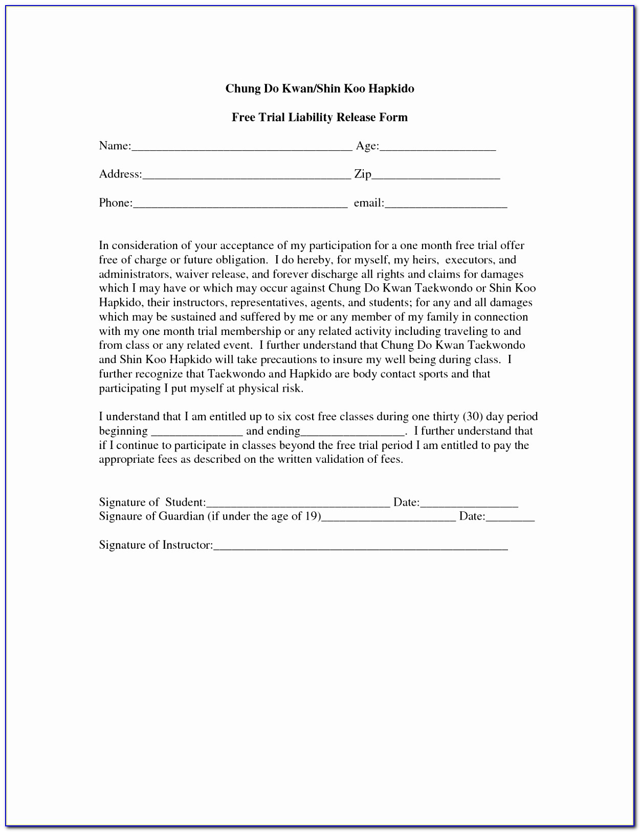 Liability Waiver Template Construction