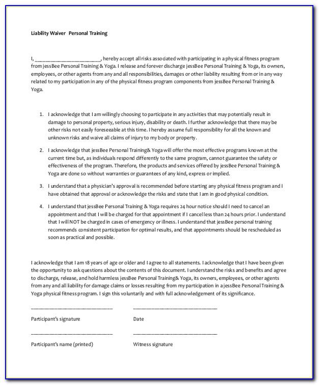Liability Waiver Template Personal Trainer