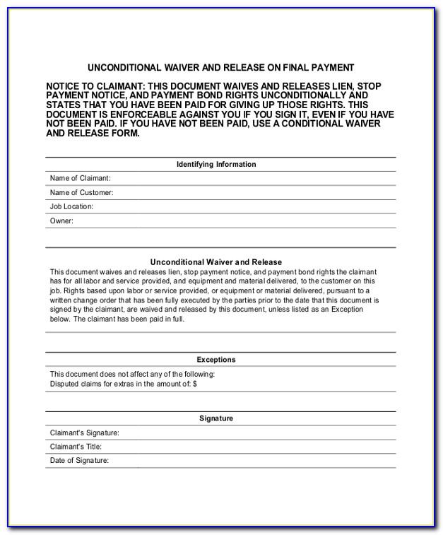 Lien Waiver Form Word