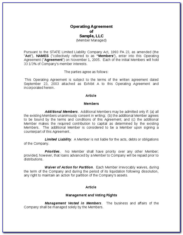 Limited Liability Agreement Sample