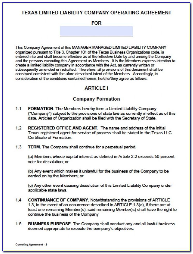 Limited Liability Company Operating Agreement Form Free